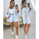 Conjunto Feminino Elegante Blazer + Short Azul bebe Estilo Social Chic Moda 2026