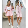 Conjunto Feminino Elegante Blazer + Short Azul bebe Estilo Social Chic Moda 2026