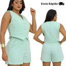 CONJUNTO FEMININO SOCIAL VERSATIL - COLETE E SHORT ELEGANTE MODA CHIC