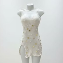 Vestido Brisa Branca Verão Búzios Famosinho | Vestido Crochê Handmade Off White com Aplicações – Saída de Praia Feminina