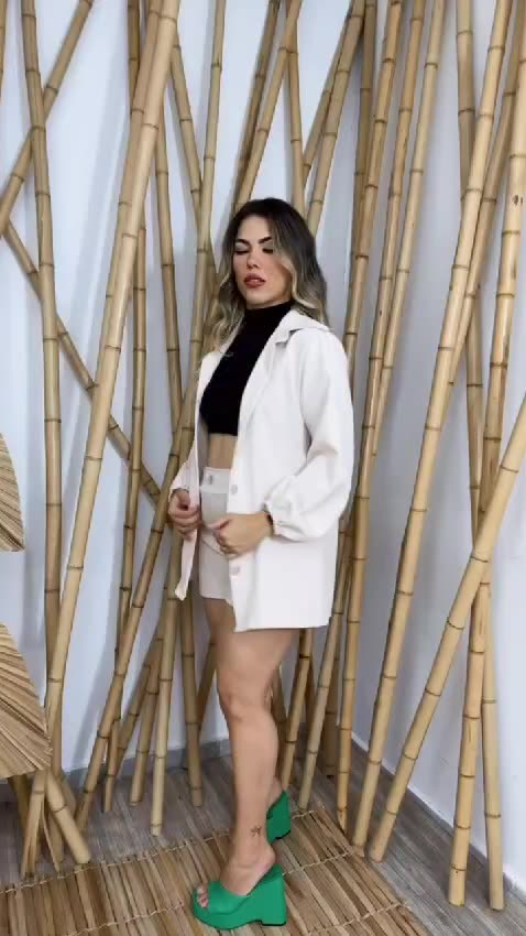 Conjunto Feminino Elegante Blazer + Short Azul bebe Estilo Social Chic Moda 2026