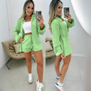 Conjunto Feminino Elegante Blazer + Short Azul bebe Estilo Social Chic Moda 2026