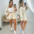 Conjunto Feminino Elegante Blazer + Short Azul bebe Estilo Social Chic Moda 2026