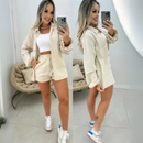 Conjunto Feminino Elegante Blazer + Short Azul bebe Estilo Social Chic Moda 2026